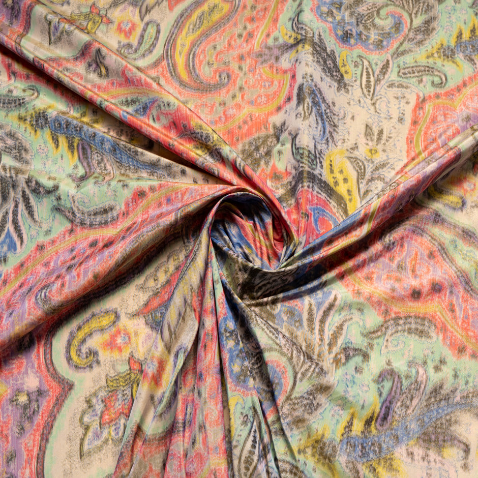 Multi-Coloured Paisley Printed Poly Taffeta