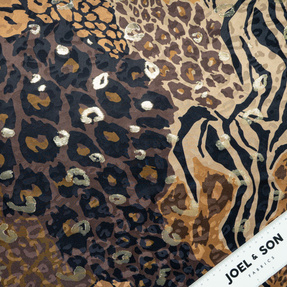 Patchwork Animal Printed Silk Metallic Jacquard