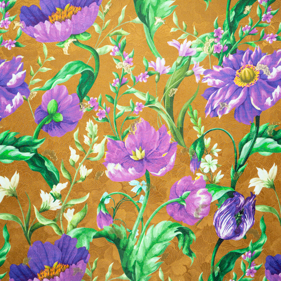 Purple Floral Printed Silk Floral Jacquard