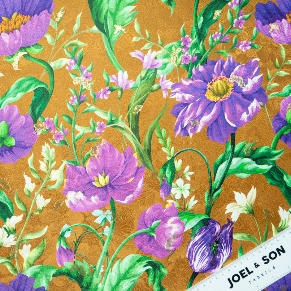 Purple Floral Printed Silk Floral Jacquard