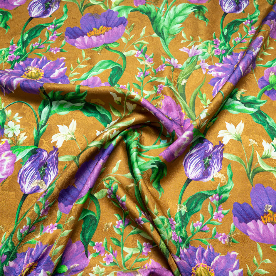 Purple Floral Printed Silk Floral Jacquard