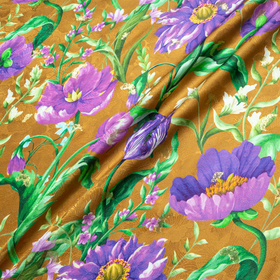 Purple Floral Printed Silk Floral Jacquard