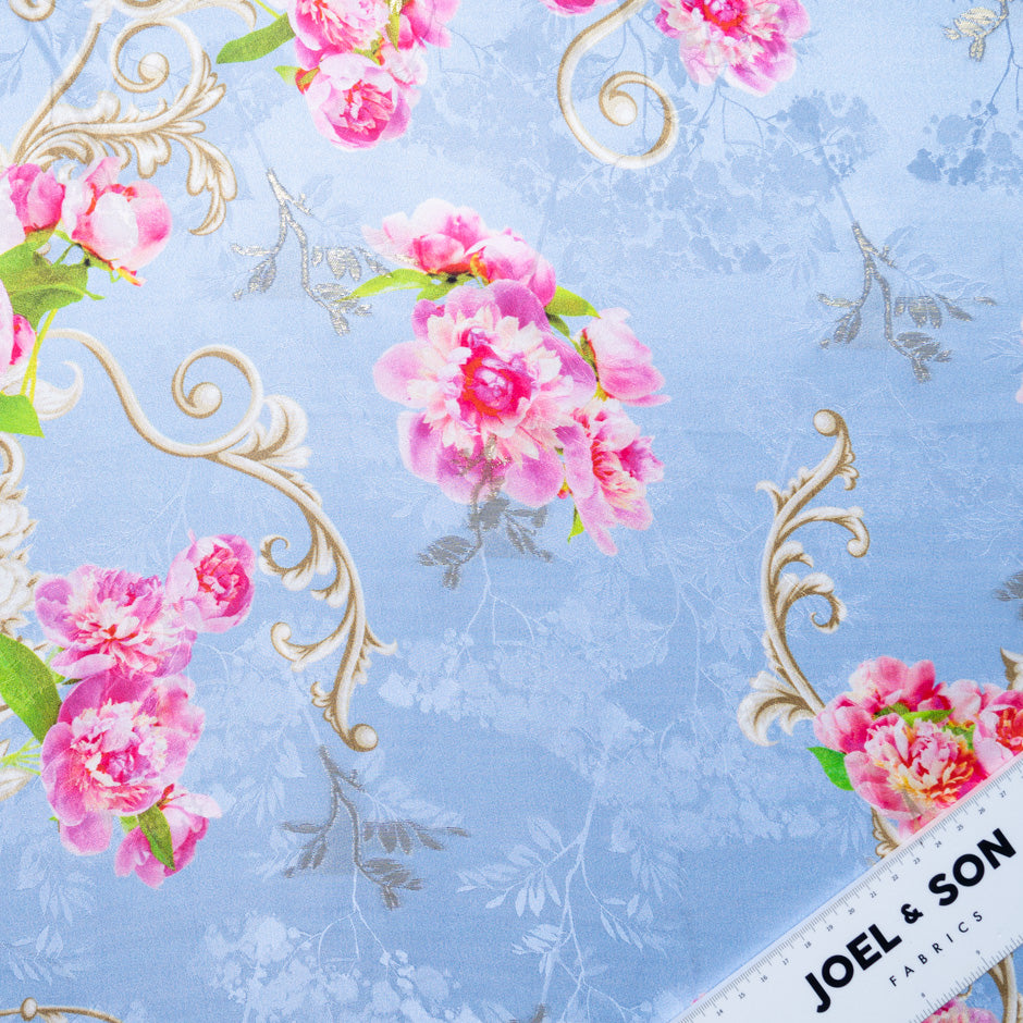 Pink Floral Printed Dusty Lilac Silk Jacquard