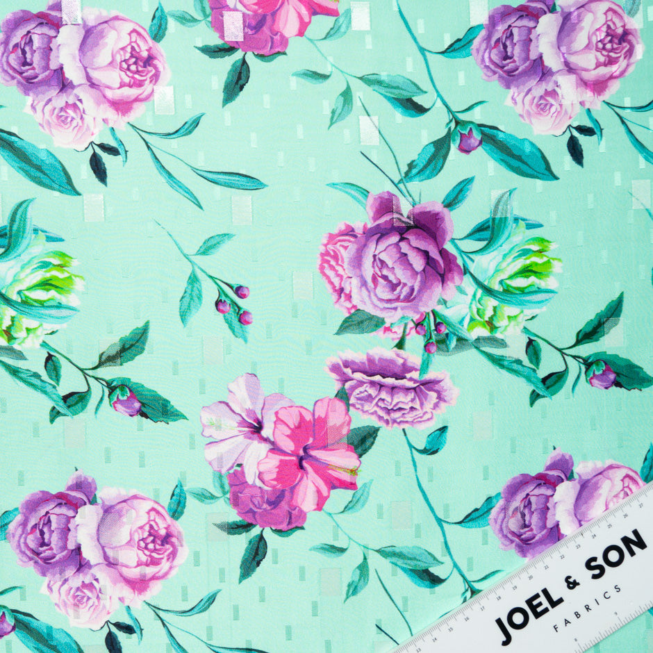Pink & Purple Floral Printed Mint Silk Jacquard