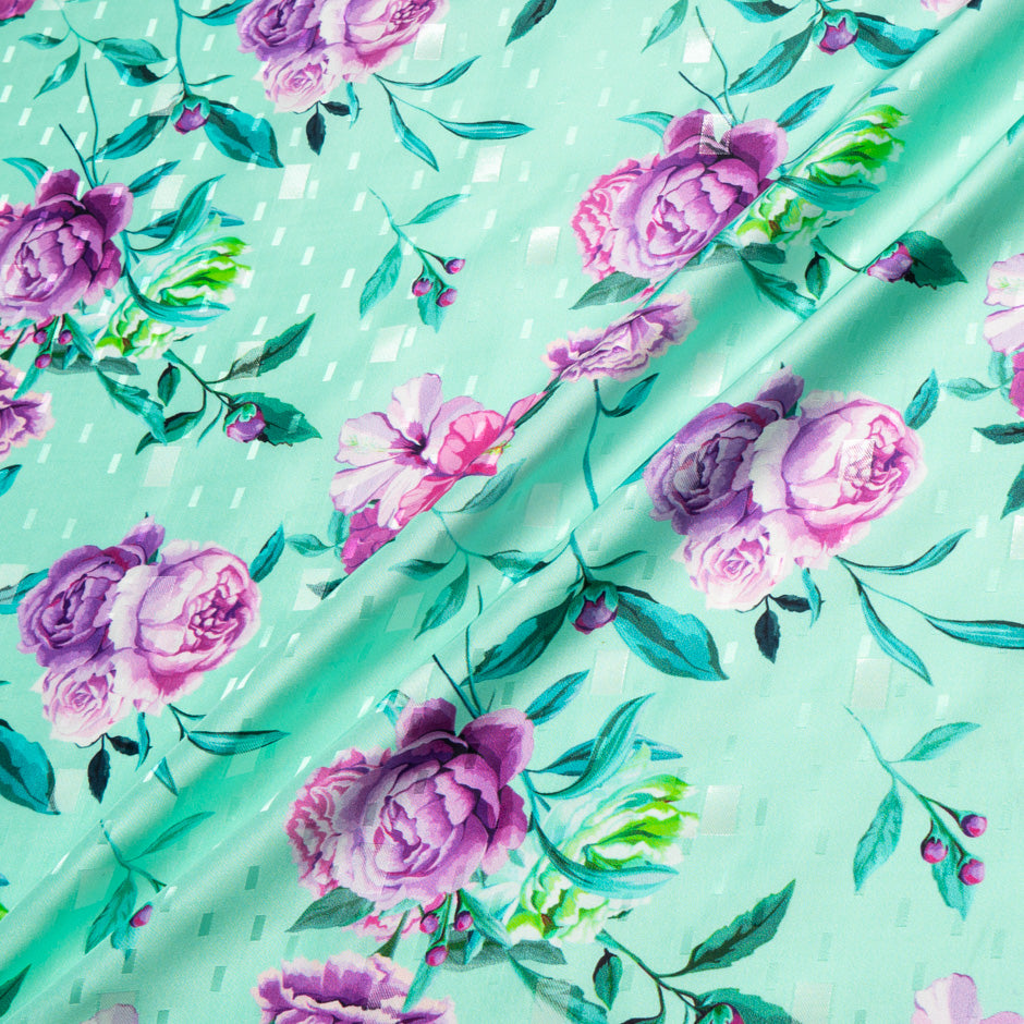 Pink & Purple Floral Printed Mint Silk Jacquard