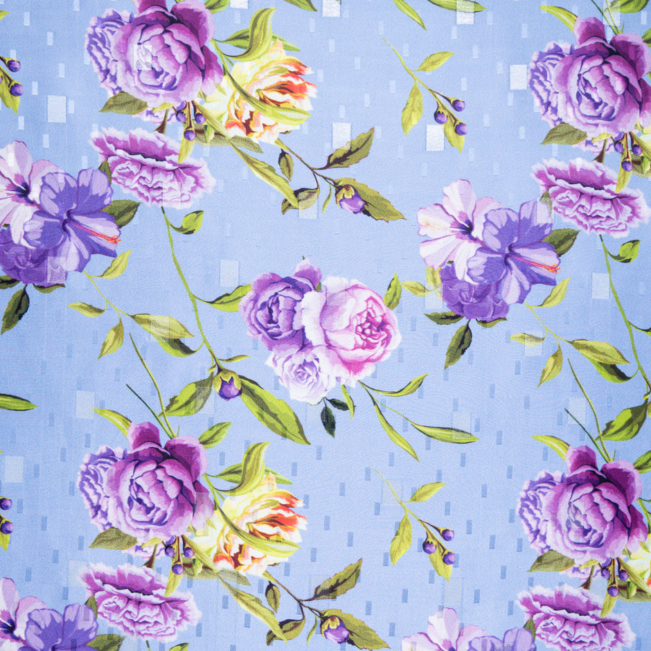 Lilac Floral Printed Lavender Silk Jacquard