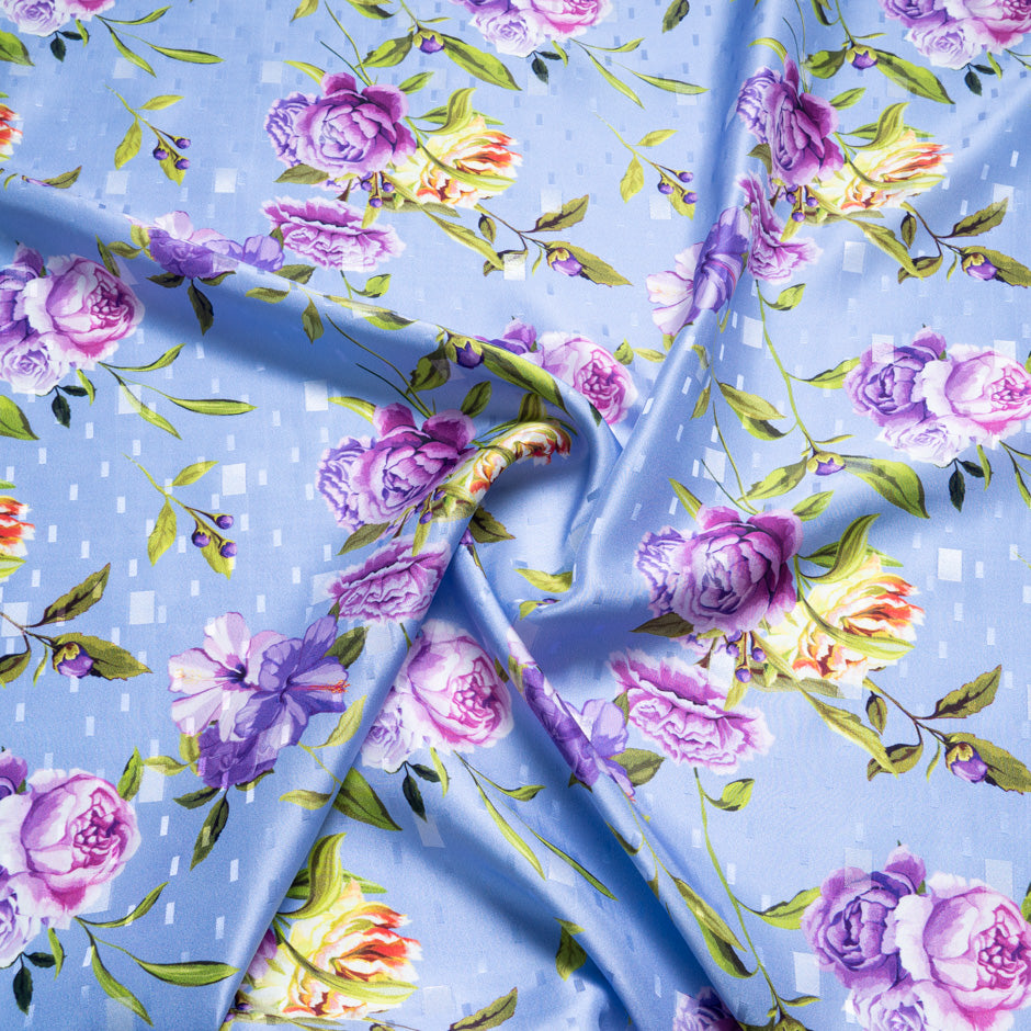 Lilac Floral Printed Lavender Silk Jacquard