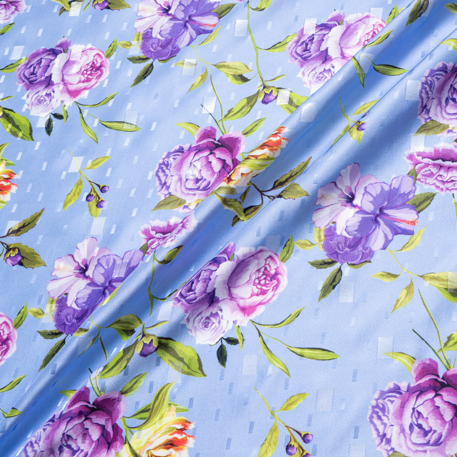 Lilac Floral Printed Lavender Silk Jacquard
