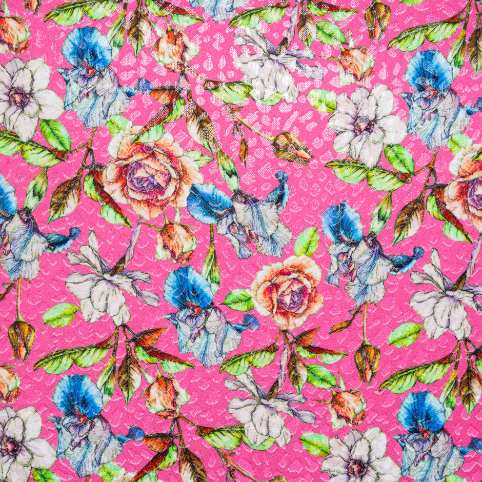 Wild Floral Printed Bubblegum Pink Silk Jacquard