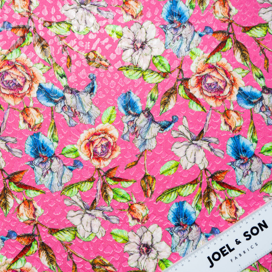 Wild Floral Printed Bubblegum Pink Silk Jacquard