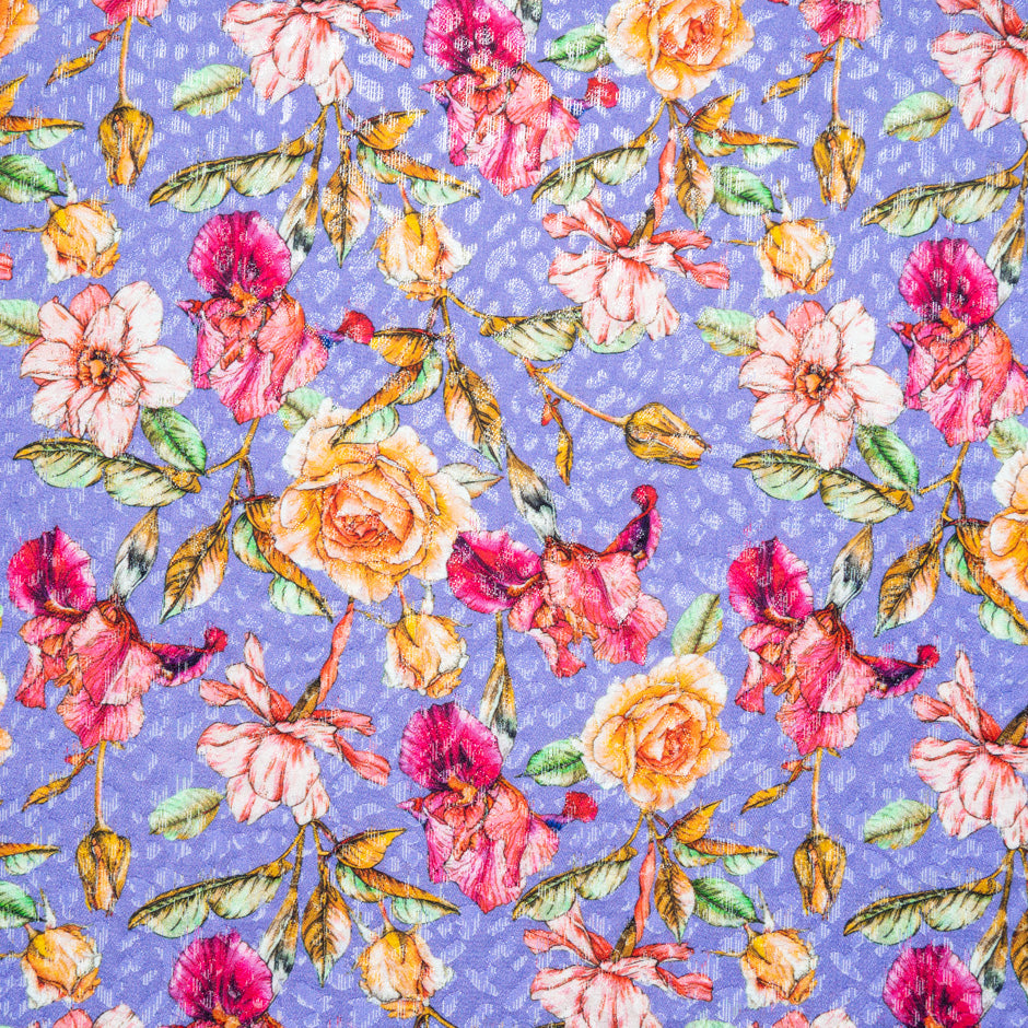 Wild Floral Printed Lavender Silk Jacquard