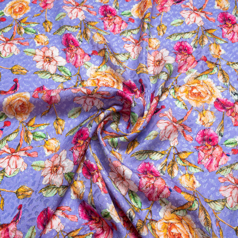 Wild Floral Printed Lavender Silk Jacquard