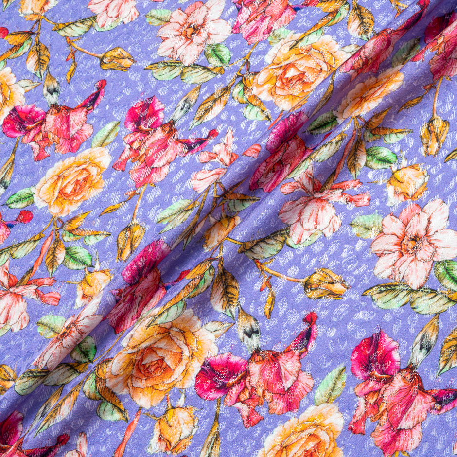 Wild Floral Printed Lavender Silk Jacquard