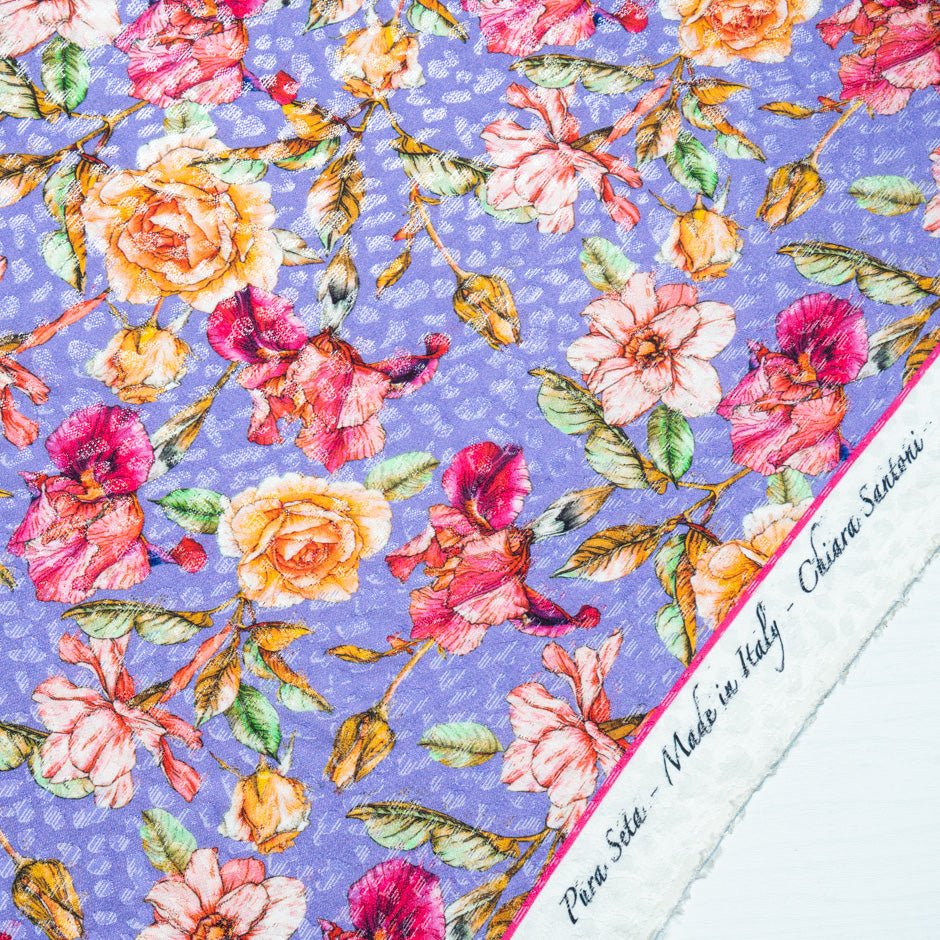 Wild Floral Printed Lavender Silk Jacquard