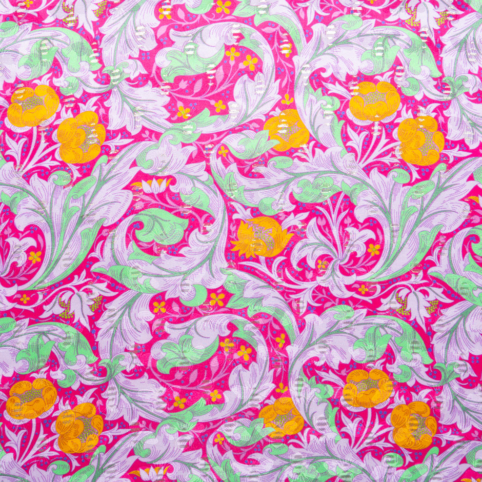 Floral Printed Bright Pink Silk Jacquard