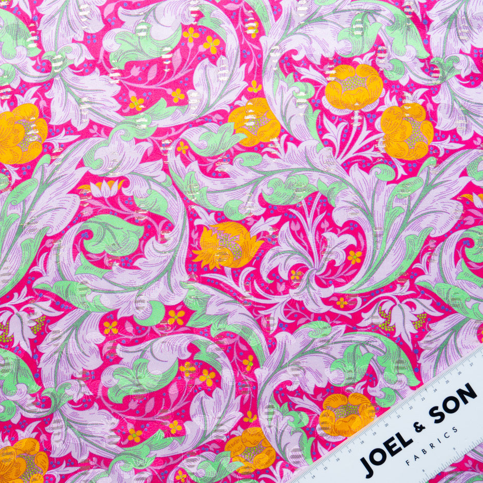 Floral Printed Bright Pink Silk Jacquard