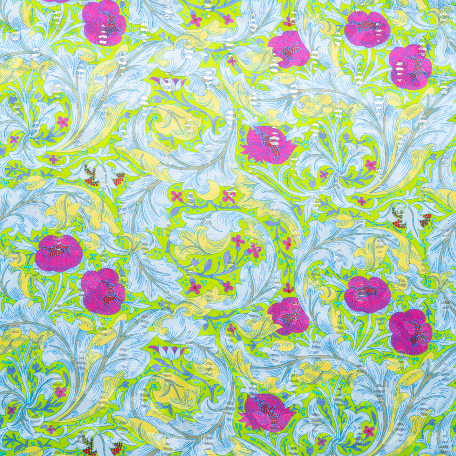 Fuchsia Printed Bright Green Silk Jacquard