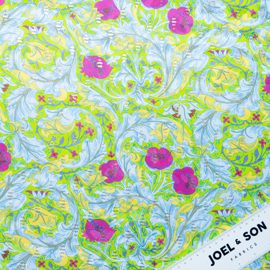 Fuchsia Printed Bright Green Silk Jacquard