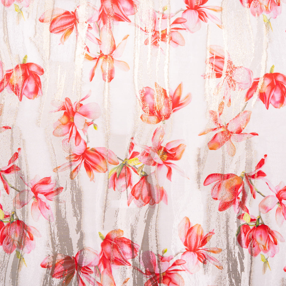 Oriental Floral Printed Ivory Silk Jacquard (A 2.60m Piece)