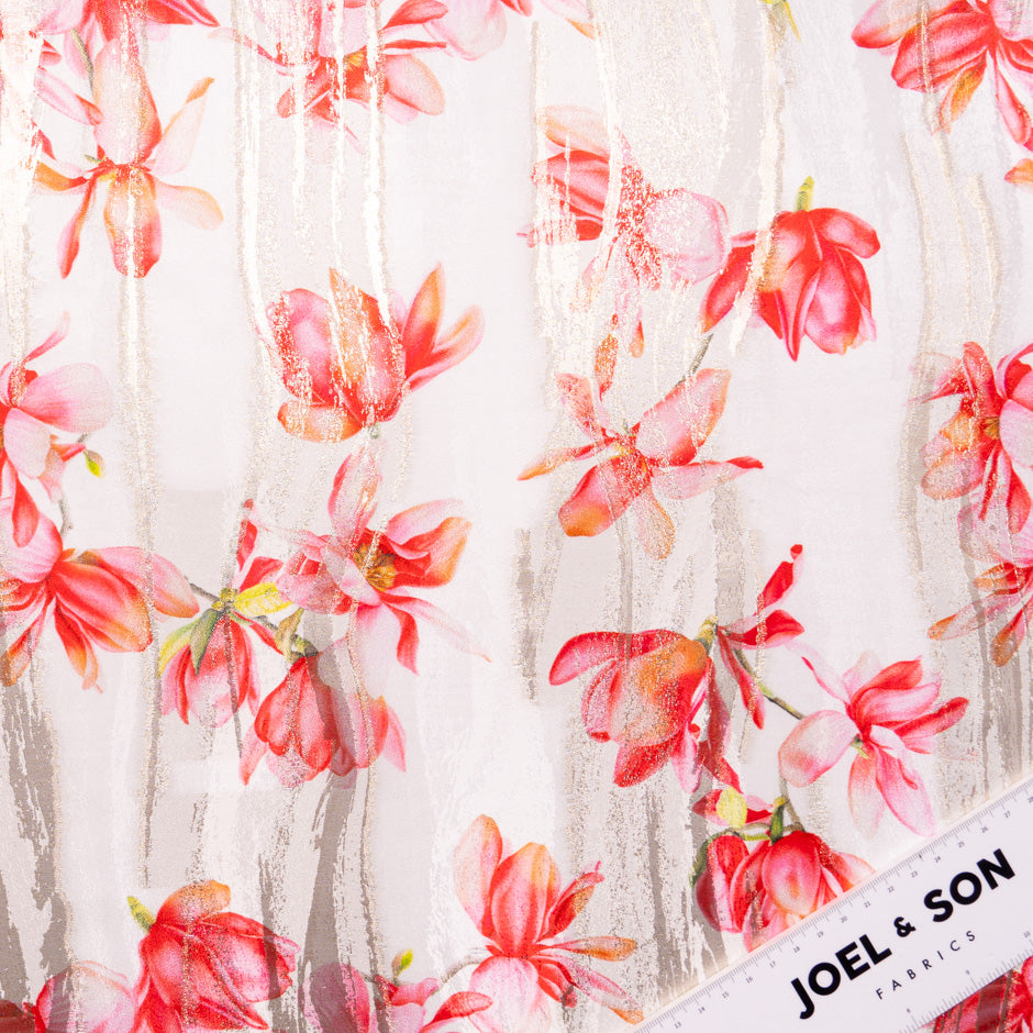 Oriental Floral Printed Ivory Silk Jacquard (A 2.60m Piece)