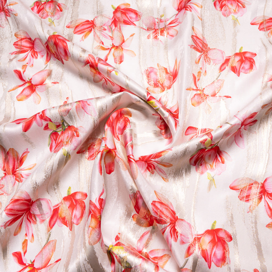 Oriental Floral Printed Ivory Silk Jacquard (A 2.60m Piece)