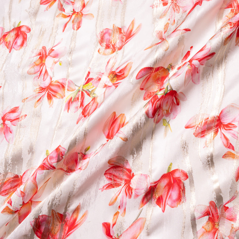 Oriental Floral Printed Ivory Silk Jacquard (A 2.60m Piece)