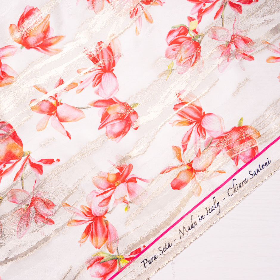 Oriental Floral Printed Ivory Silk Jacquard (A 2.60m Piece)