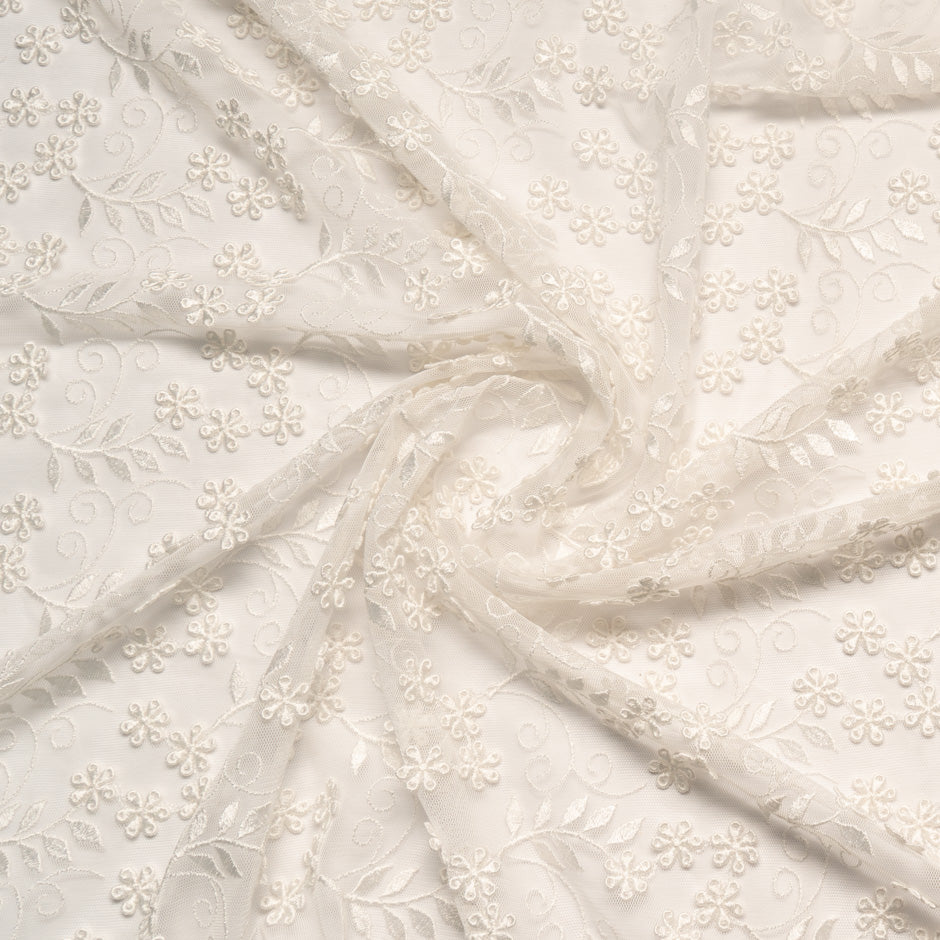 Ivory Geometric Floral Embroidered Tulle