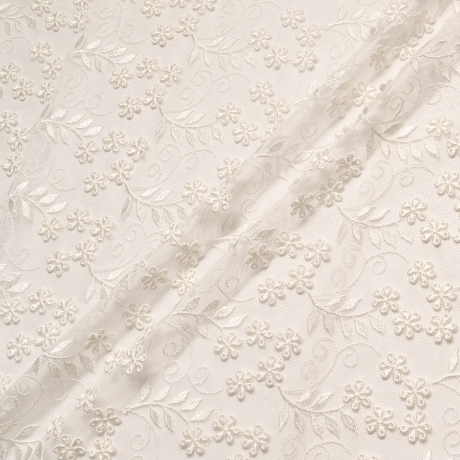 Ivory Geometric Floral Embroidered Tulle