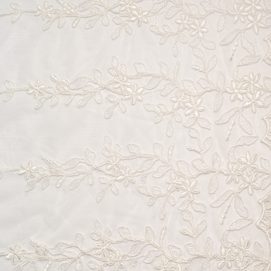 Floral Embroidered Ivory Tulle
