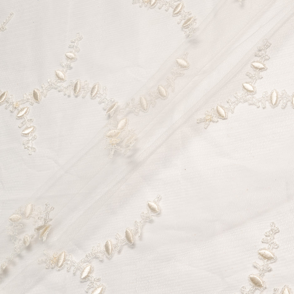 Geometric Embroidered Ivory Tulle