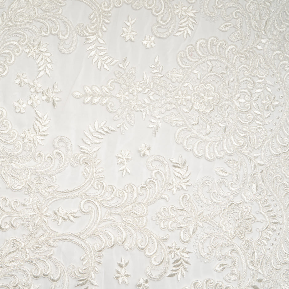 Corded Floral Embroidered Ivory Tulle