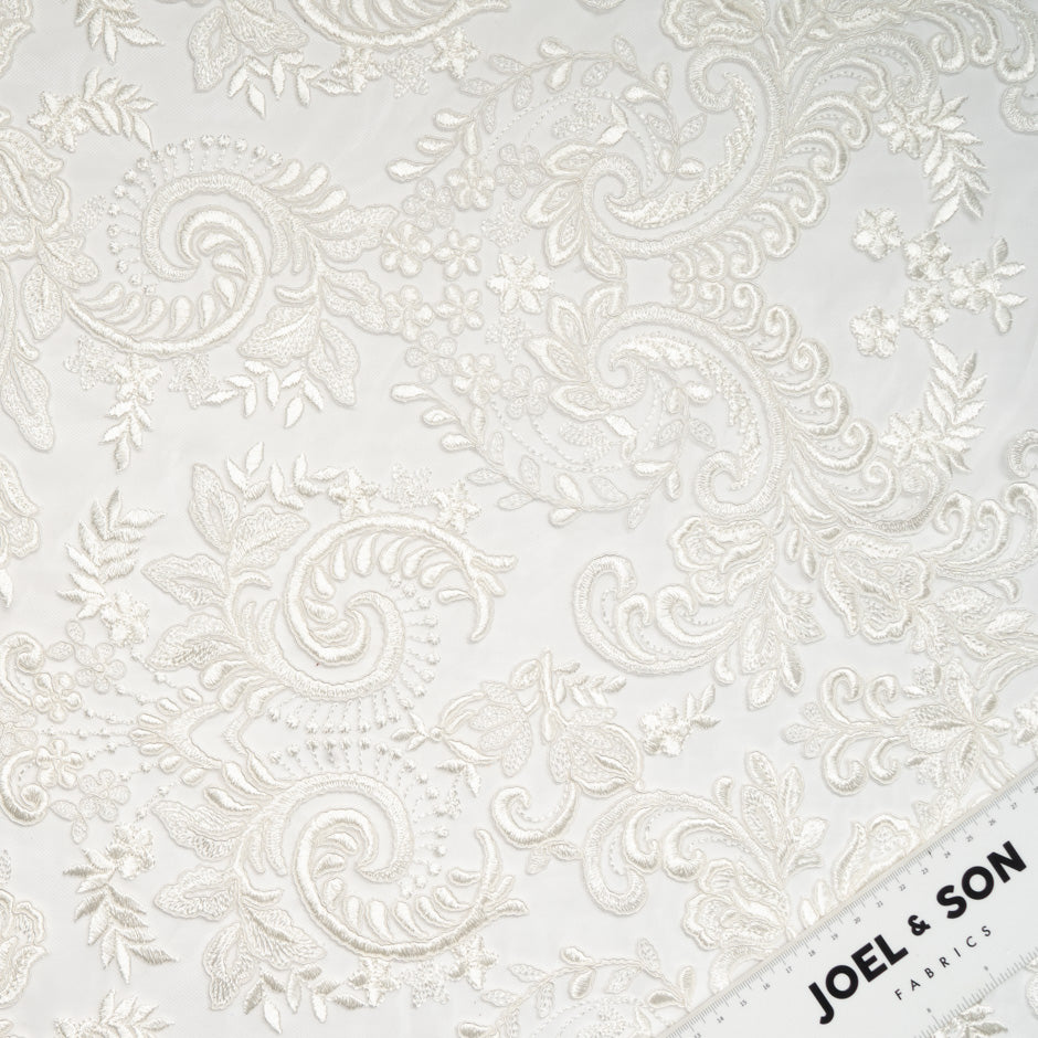 Corded Floral Embroidered Ivory Tulle