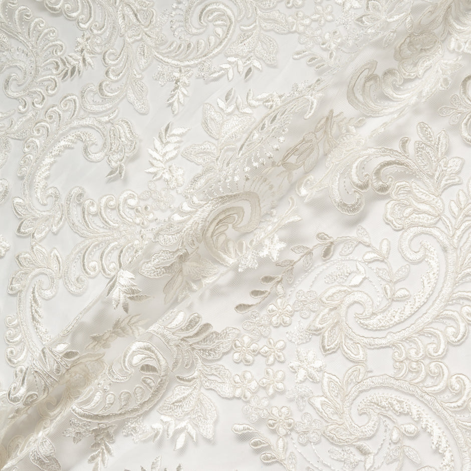 Corded Floral Embroidered Ivory Tulle