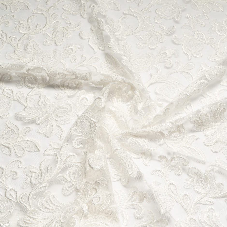 Floral Embroidered Ivory Tulle