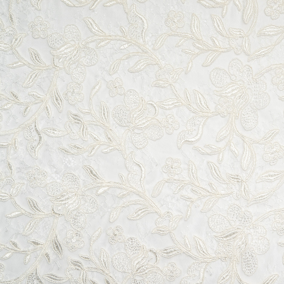 Floral Embroidered Ivory Chantilly Lace