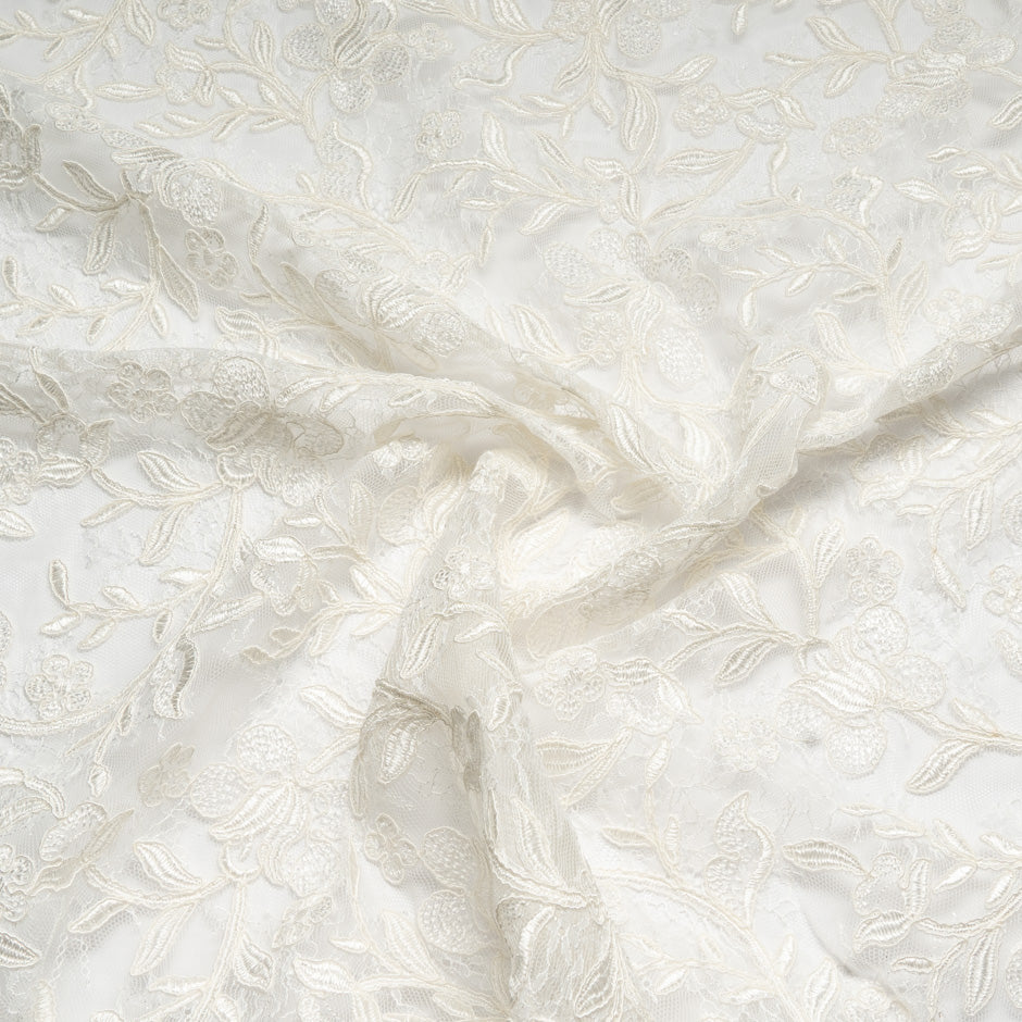 Floral Embroidered Ivory Chantilly Lace