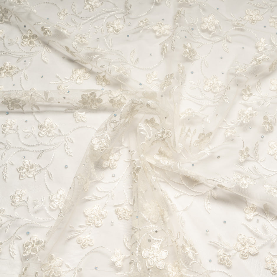 Swarovski Stone Embellished Ivory Tulle