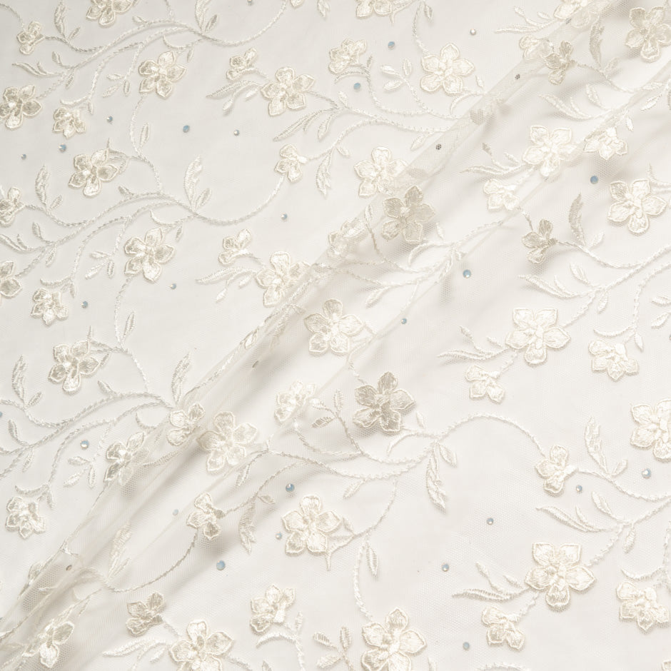 Swarovski Stone Embellished Ivory Tulle