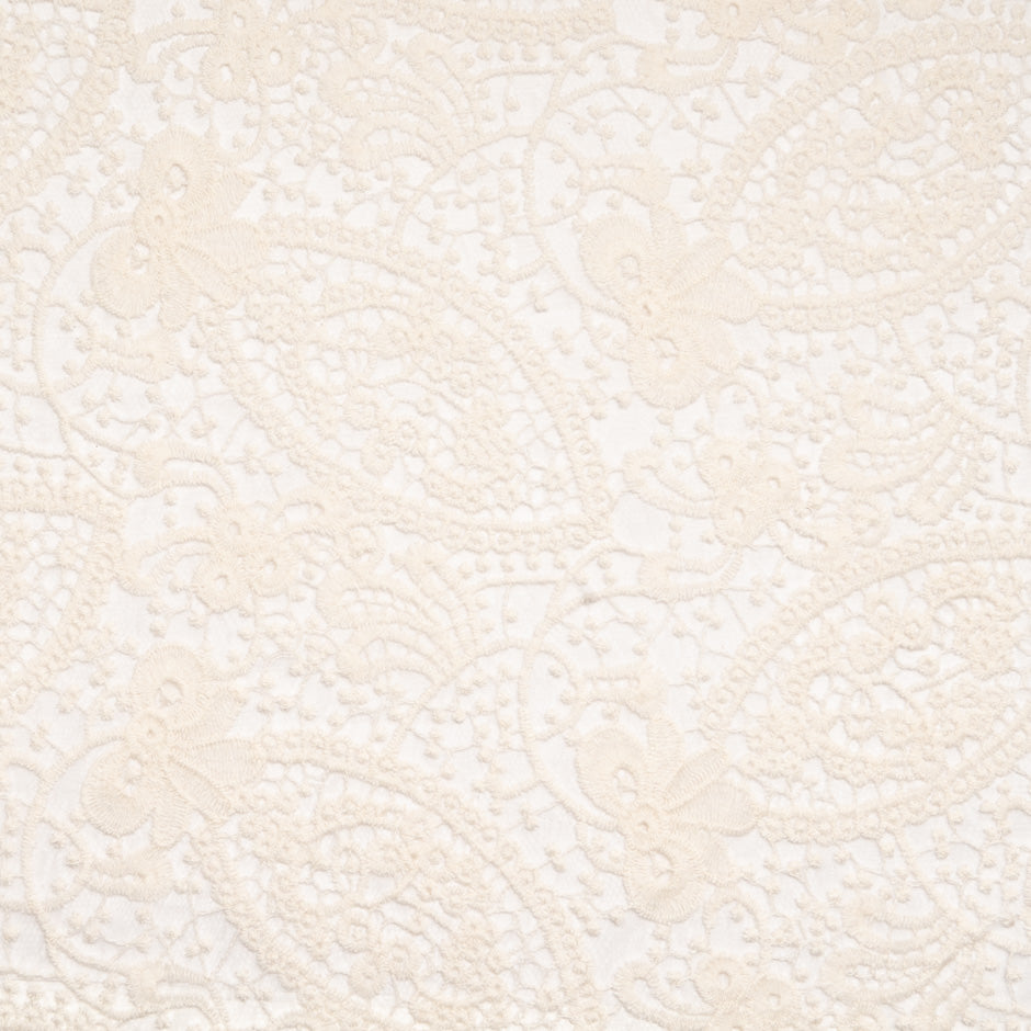 Cream Contemporary Floral Stretch Tulle