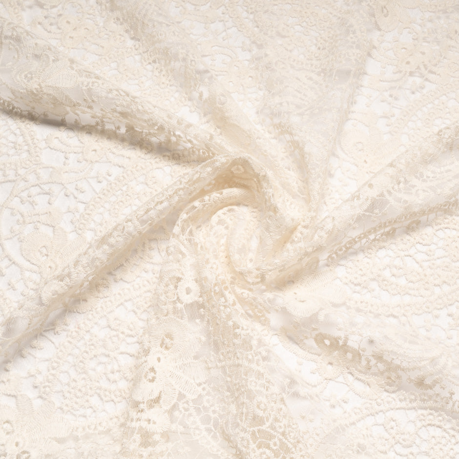 Cream Contemporary Floral Stretch Tulle