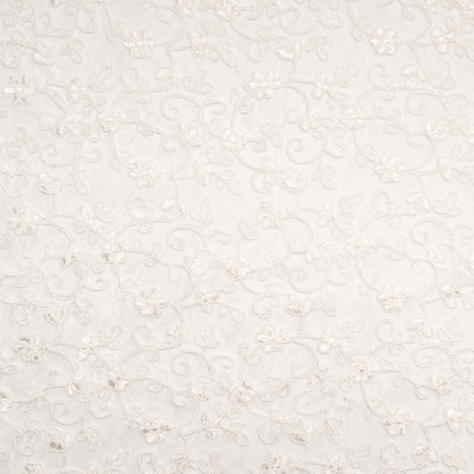 Ivory Floral Embroidered Corded Tulle