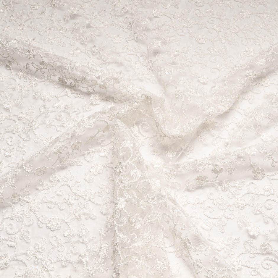 Ivory Floral Embroidered Corded Tulle