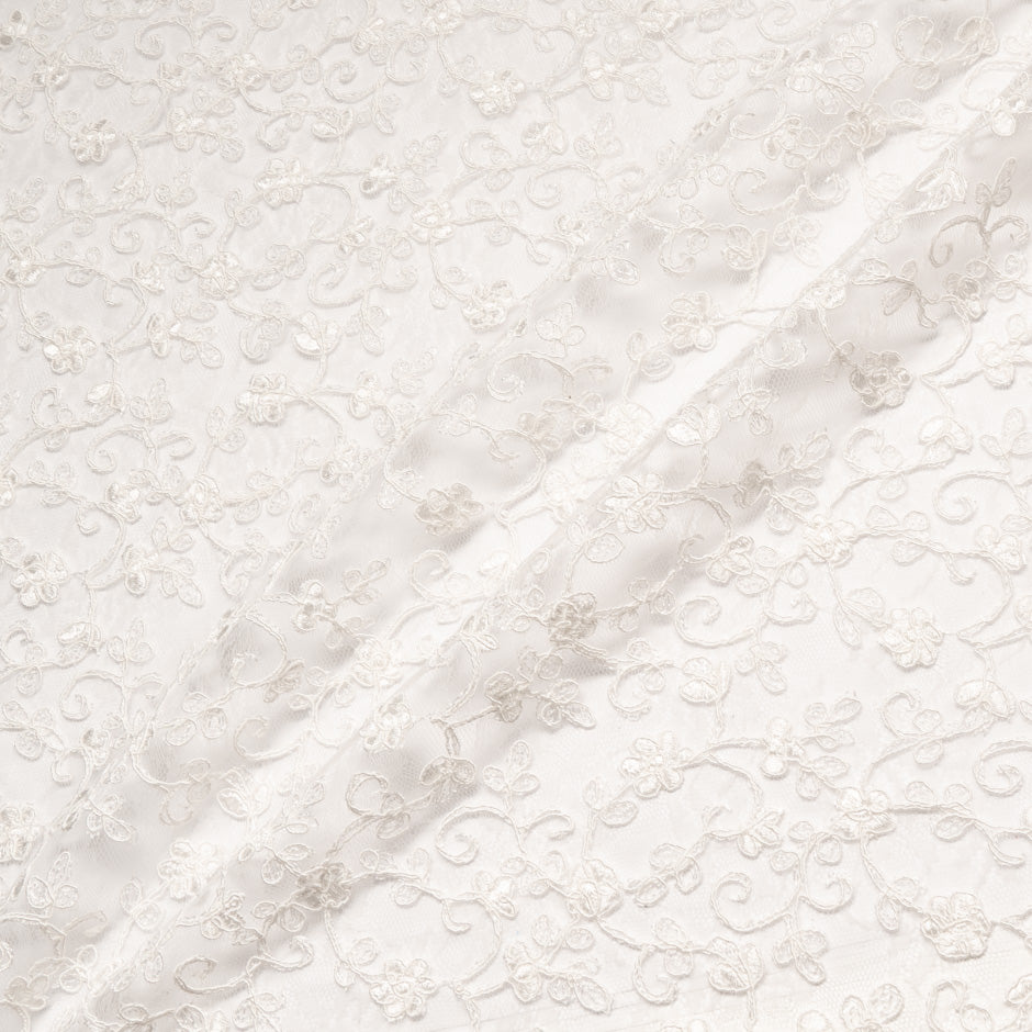 Ivory Floral Embroidered Corded Tulle