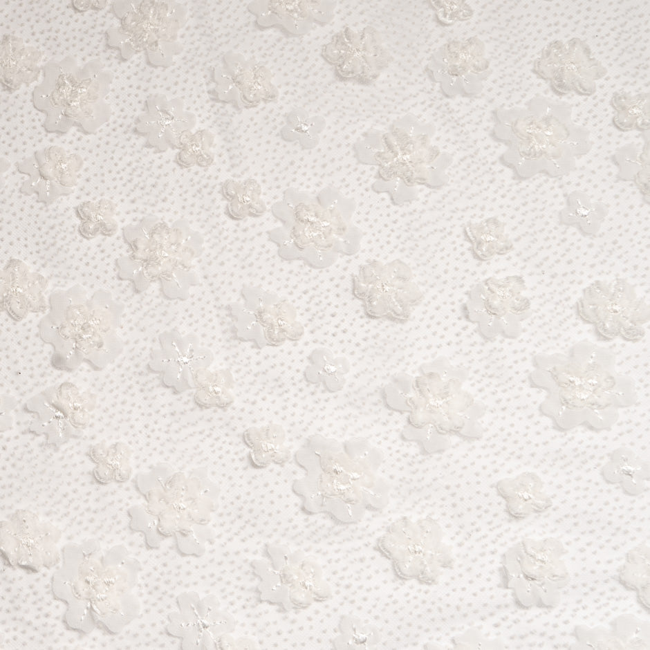 White 3D Floral Appliqué Spotted Tulle