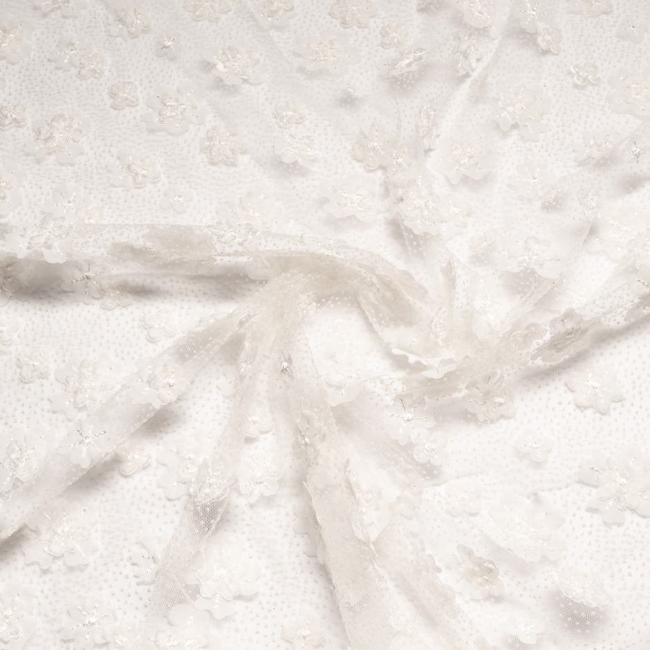 White 3D Floral Appliqué Spotted Tulle