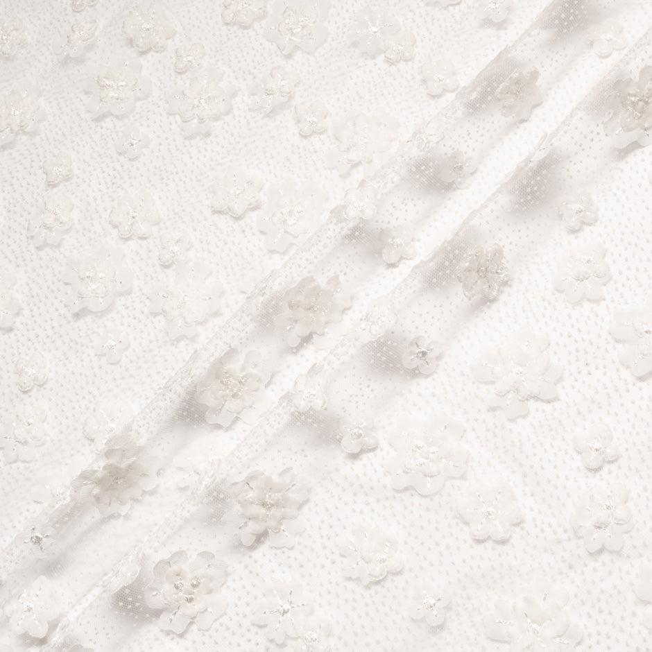 White 3D Floral Appliqué Spotted Tulle