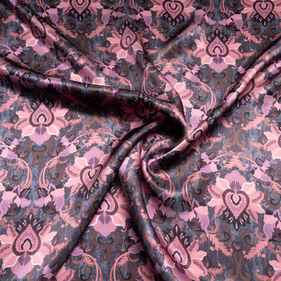 Dusty Pink Floral Printed Pure Silk Satin