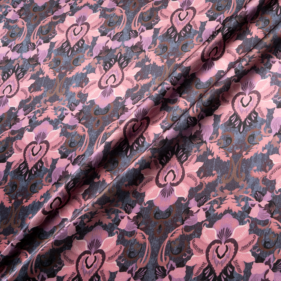 Dusty Pink Floral Printed Pure Silk Satin