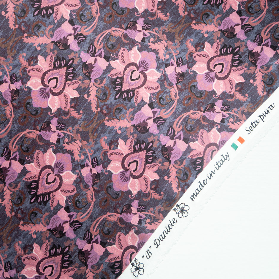 Dusty Pink Floral Printed Pure Silk Satin